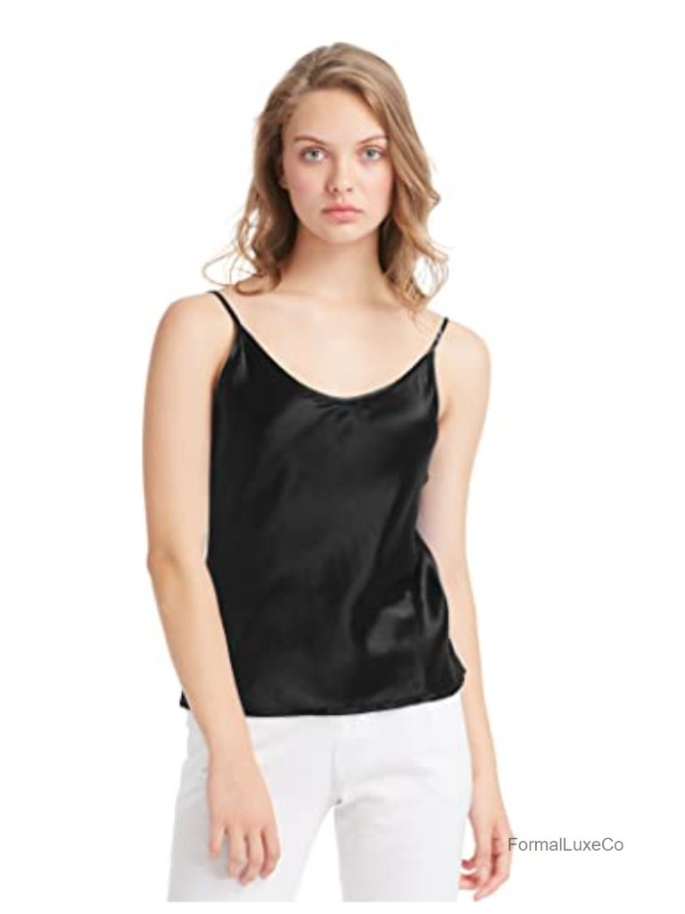 100% 19mm Mulberry Silk Camisole Adjustable Spaghetti Straps Slight V Neck